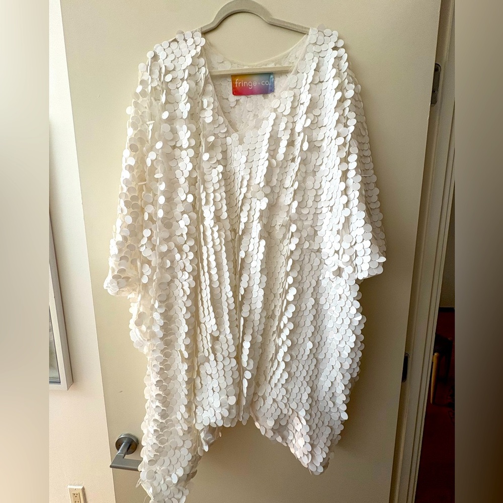 NWOT Fringe+Co Sequin White Caftan